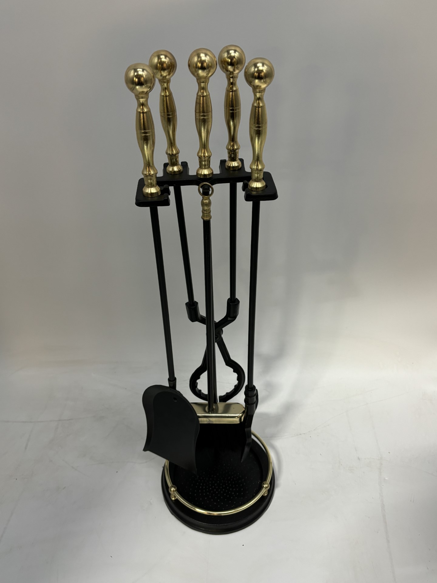 5 piece polished brass /black fireset with rail product image