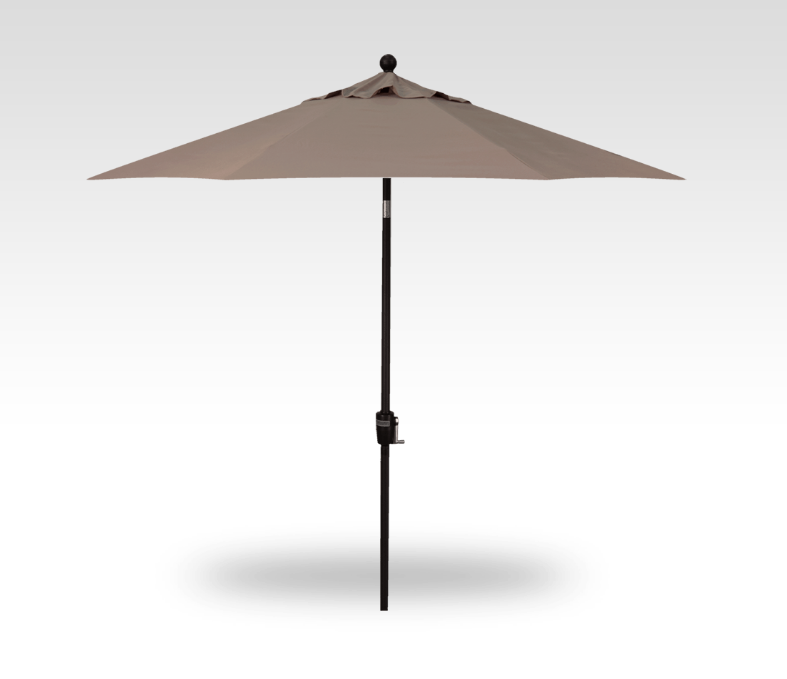 9′ taupe stripe push-button tilt umbrella – black frame product image
