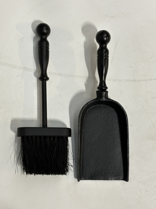 ash brush and shovel black steel and cast iron