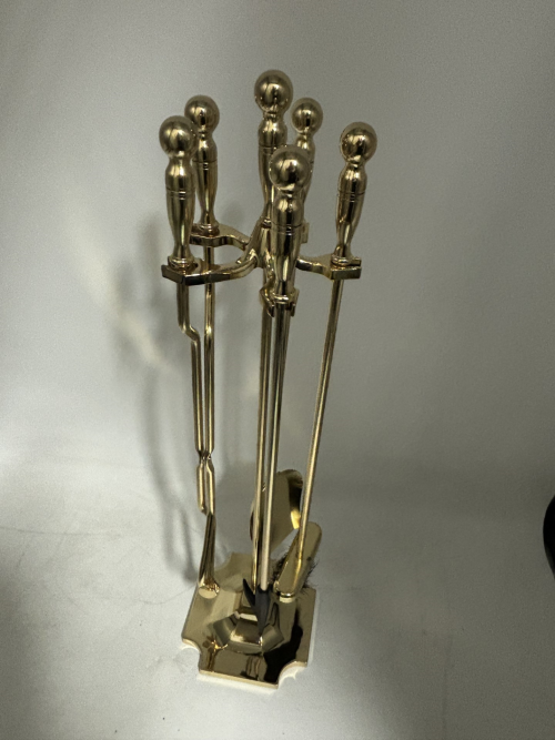 5 piece polished brass fireset