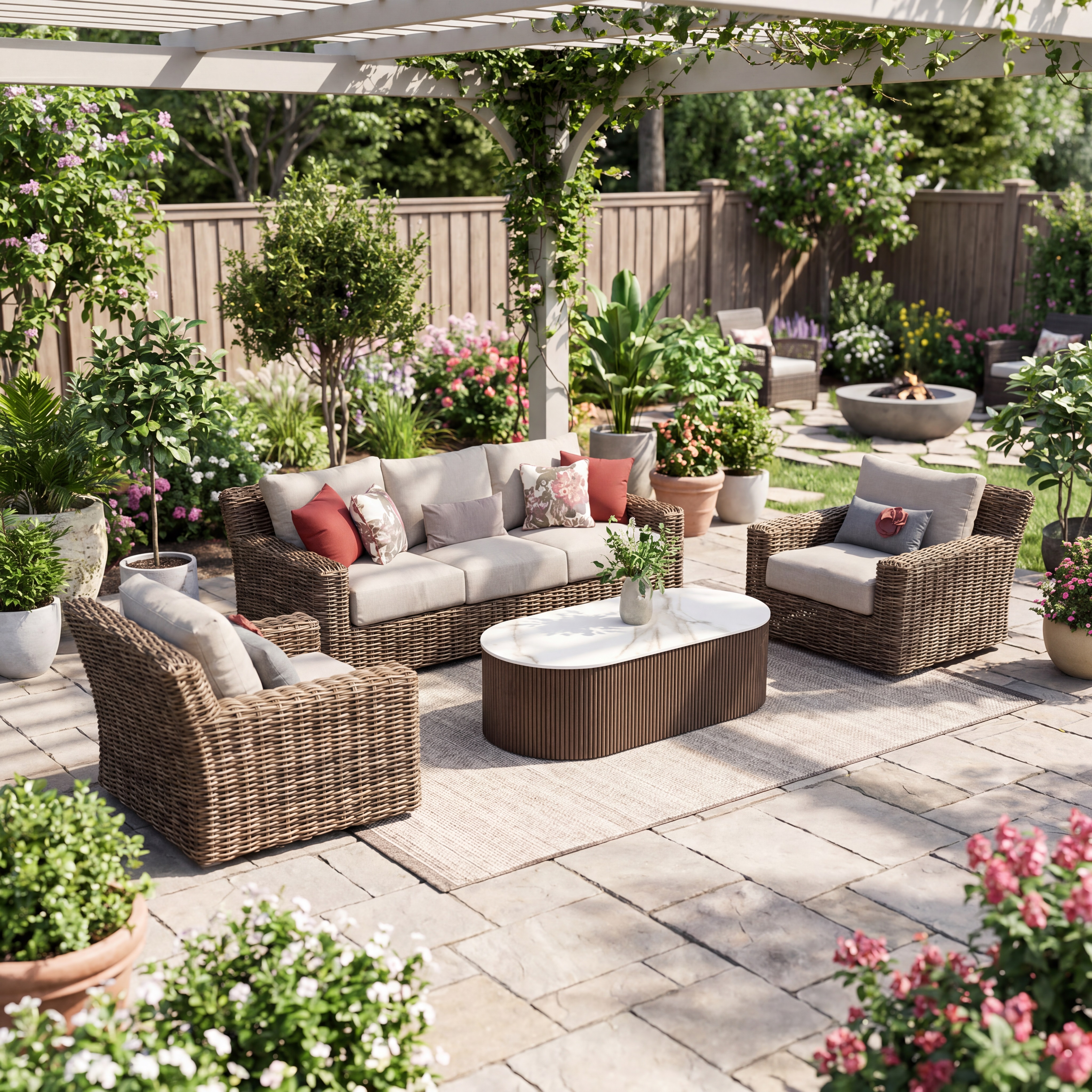 montauk wicker seating set-raffia/verona taupe thumbnail image