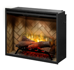 revillusion 30 inch built-in electic firebox/fireplace insert with herringbone brick interior