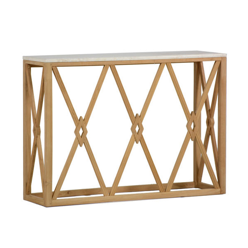 alexander wall table in teak/ travertine product image