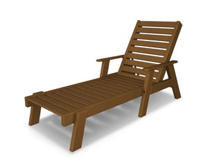 captain chaise with arms in teak