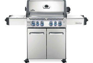 “prestige 500 propane gas grill with infrared side and rear burners, stainless steel”