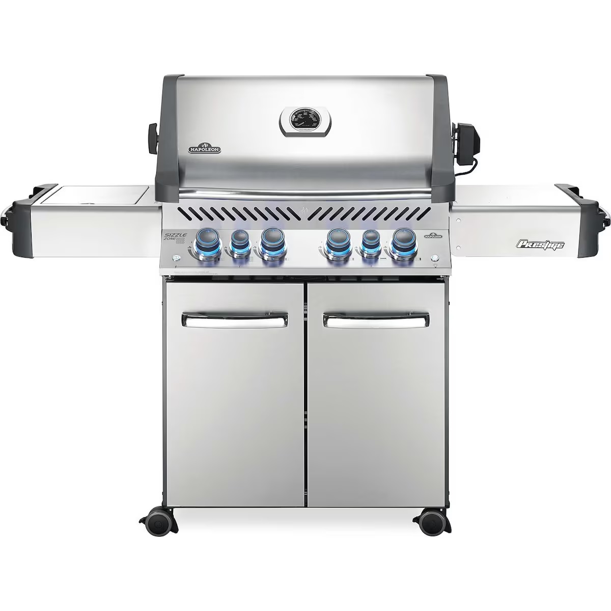 prestige 500 propane gas grill with infrared side and rear burners, stainless steel product image