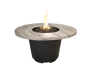 cosmopolitan reclaimed wood round fire table – black lava – lp