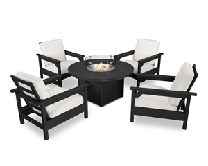 club 5-piece conversation set with fire pit table in black / bird’s eye