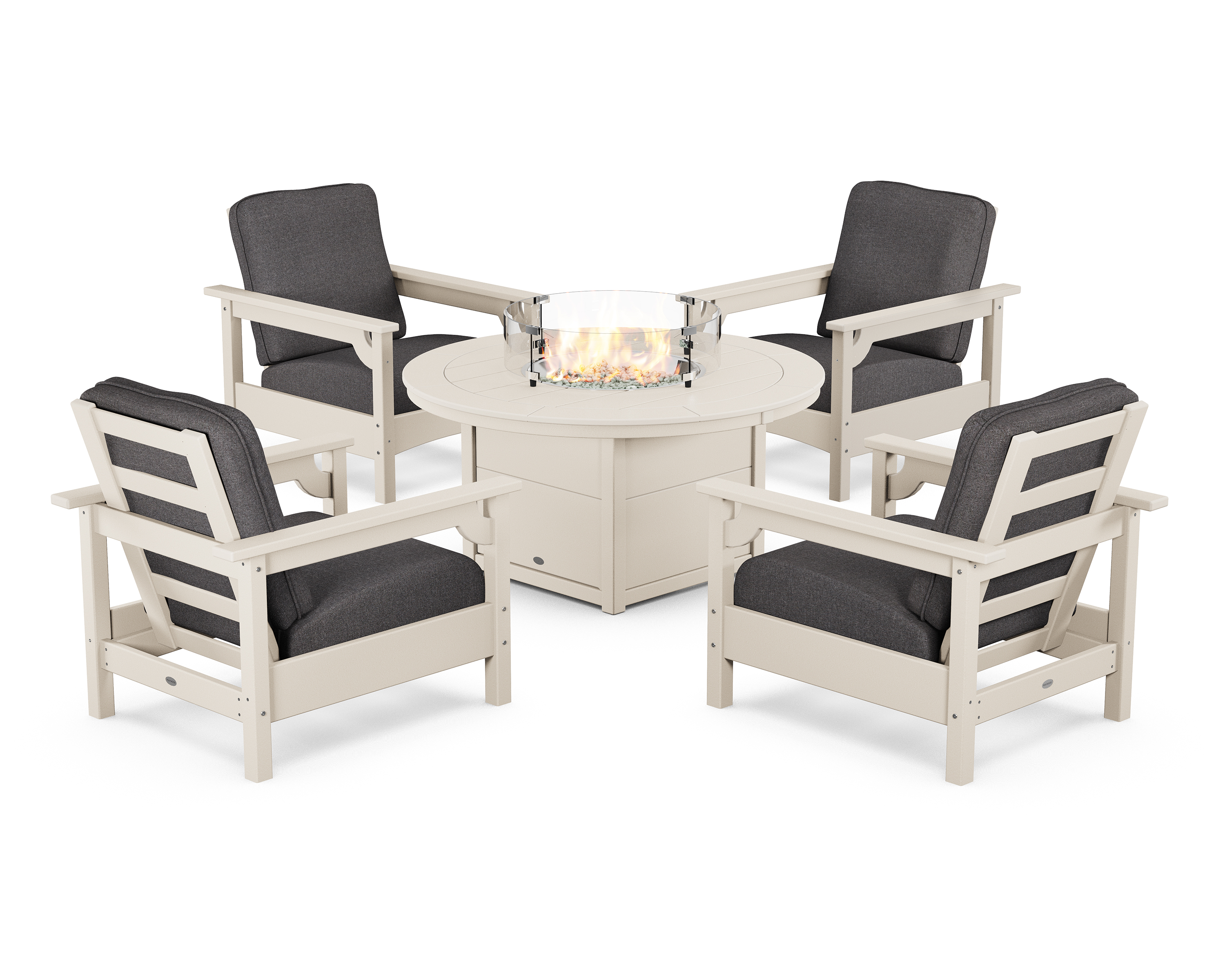 club 5-piece conversation set with fire pit table in sand / ash charcoal product image
