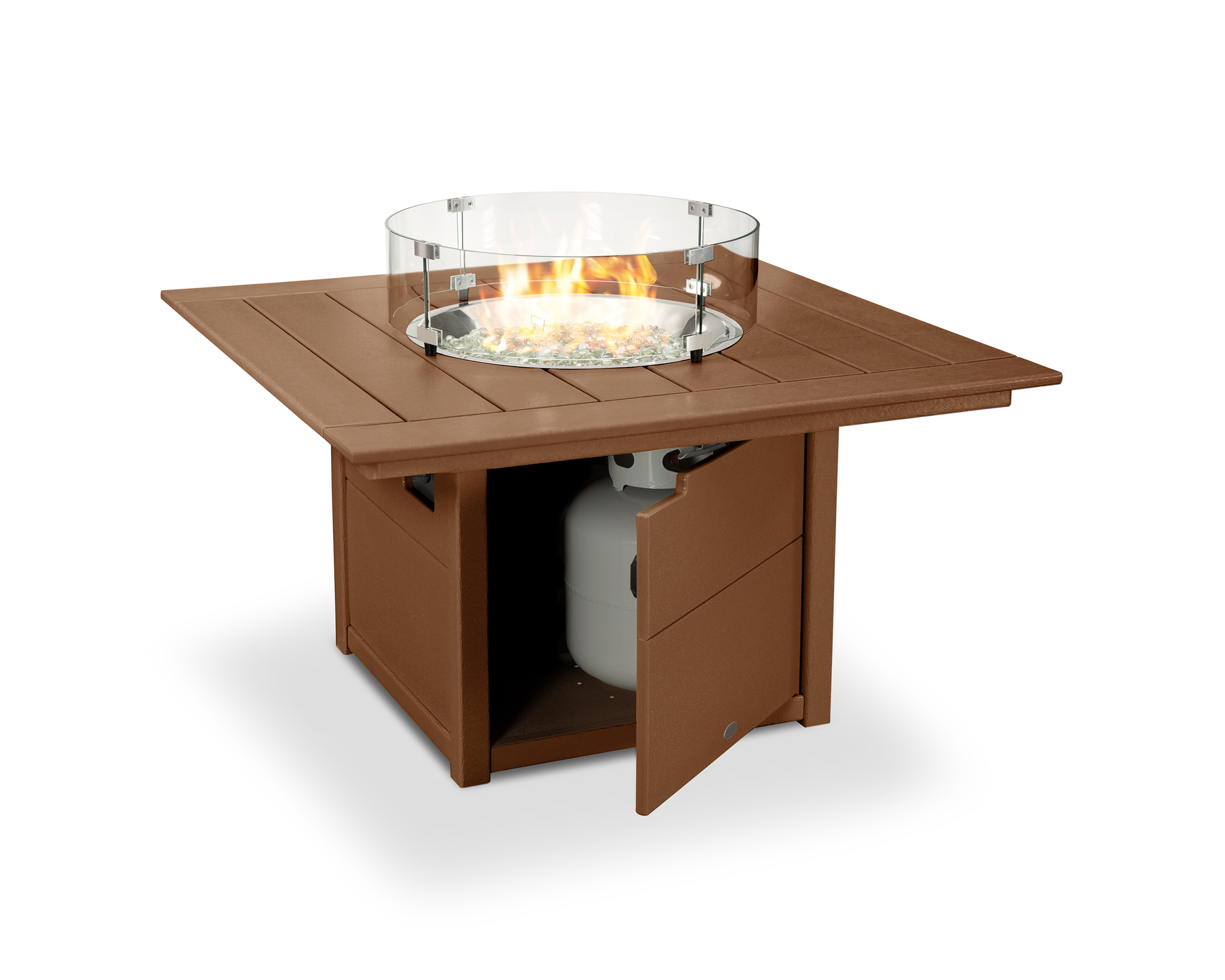 square 42 inch fire pit table in teak thumbnail image