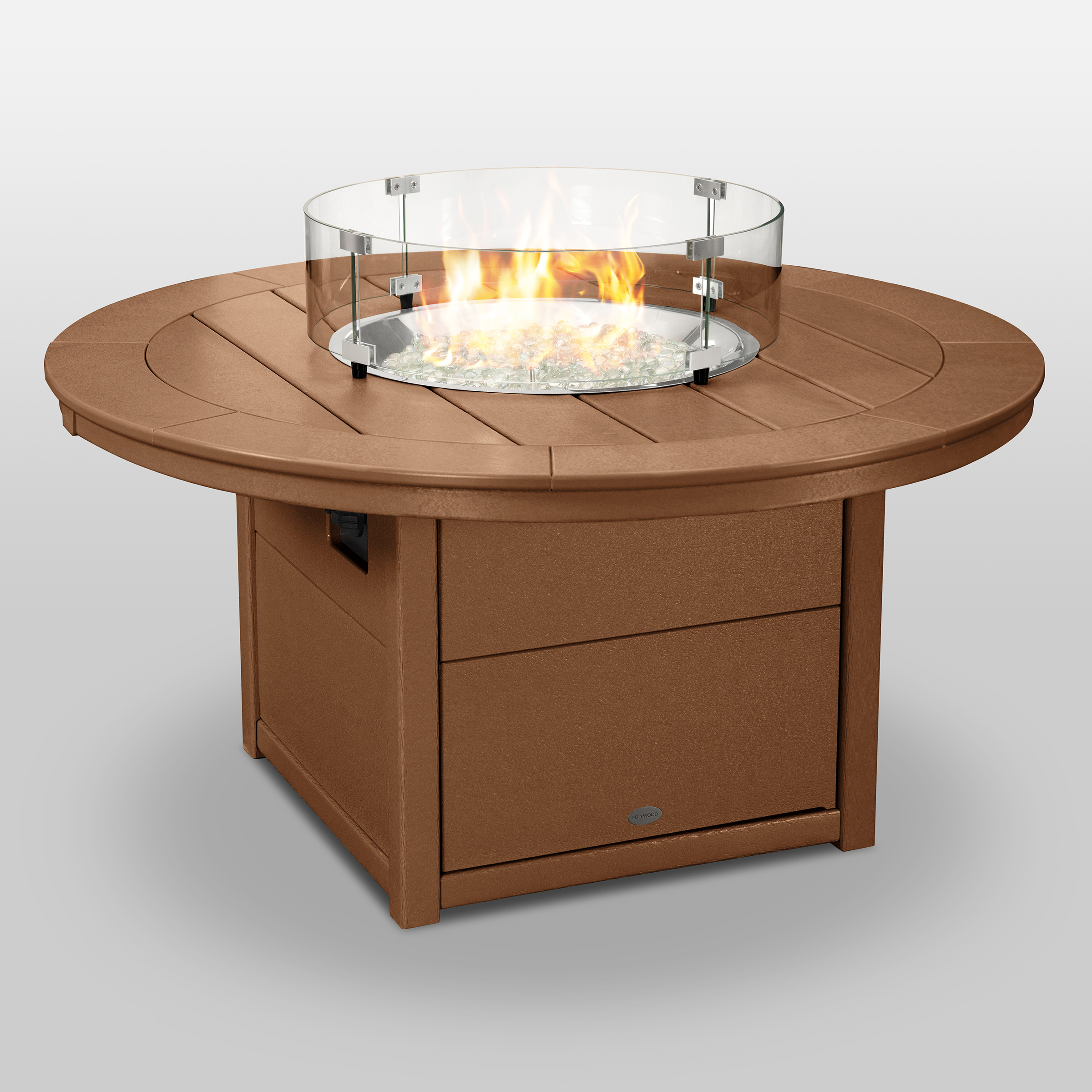 round 48 inch fire pit table in teak thumbnail image