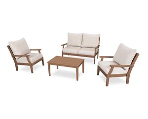 braxton 4-piece deep seating chair set in teak / antique beige