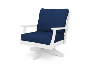 braxton deep seating swivel chair in white / navy