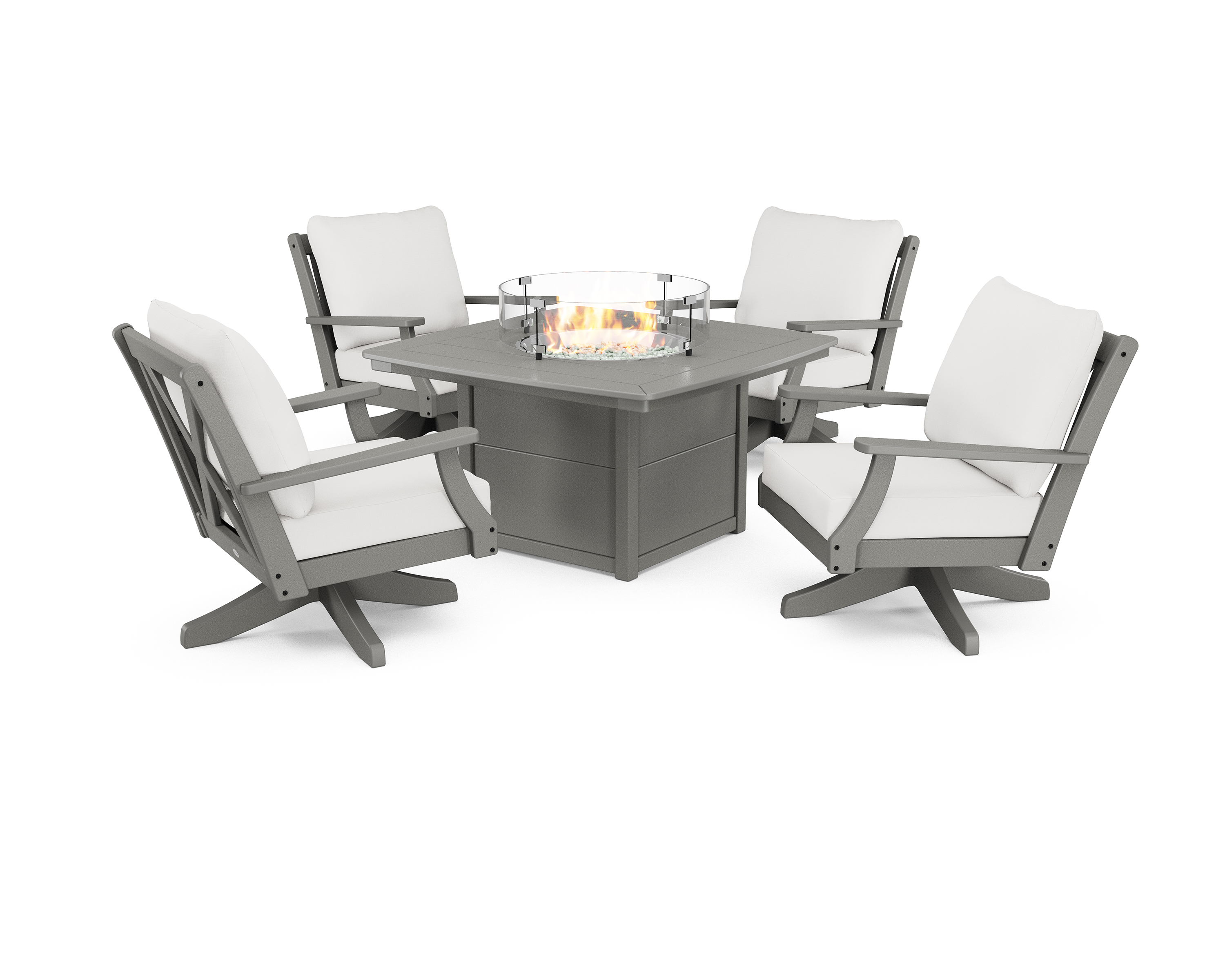 braxton 5-piece deep seating swivel conversation set with fire pit table in slate grey / textured linen product image