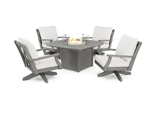 braxton 5-piece deep seating swivel conversation set with fire pit table in slate grey / textured linen