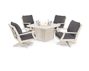 braxton 5-piece deep seating swivel conversation set with fire pit table in sand / ash charcoal