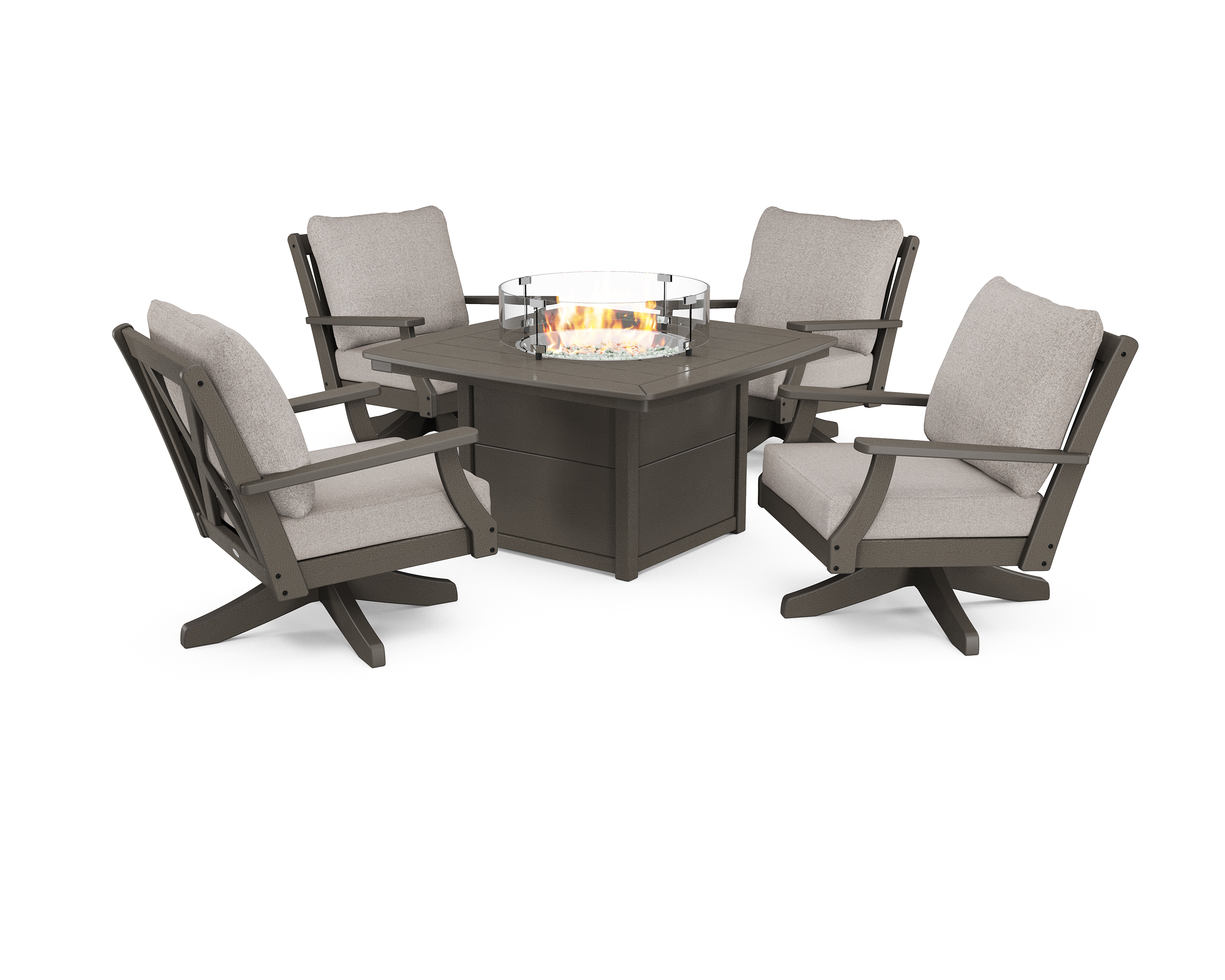 braxton 5-piece deep seating swivel conversation set with fire pit table in vintage coffee / weathered tweed product image