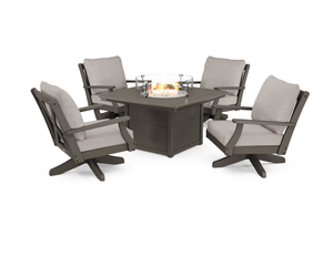 braxton 5-piece deep seating swivel conversation set with fire pit table in vintage coffee / weathered tweed