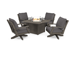 braxton 5-piece deep seating swivel conversation set with fire pit table in vintage coffee / ash charcoal