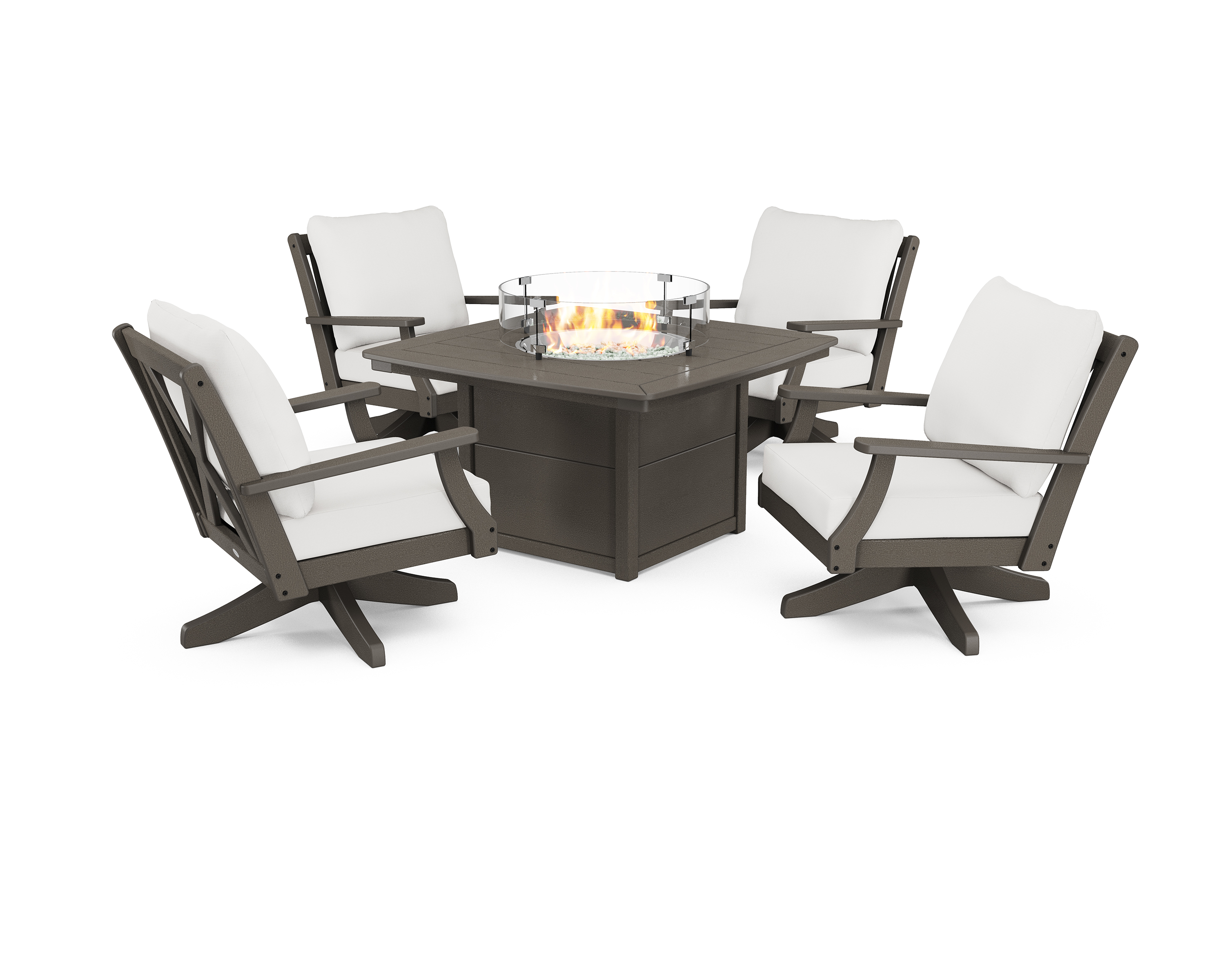 braxton 5-piece deep seating swivel conversation set with fire pit table in vintage coffee / textured linen product image