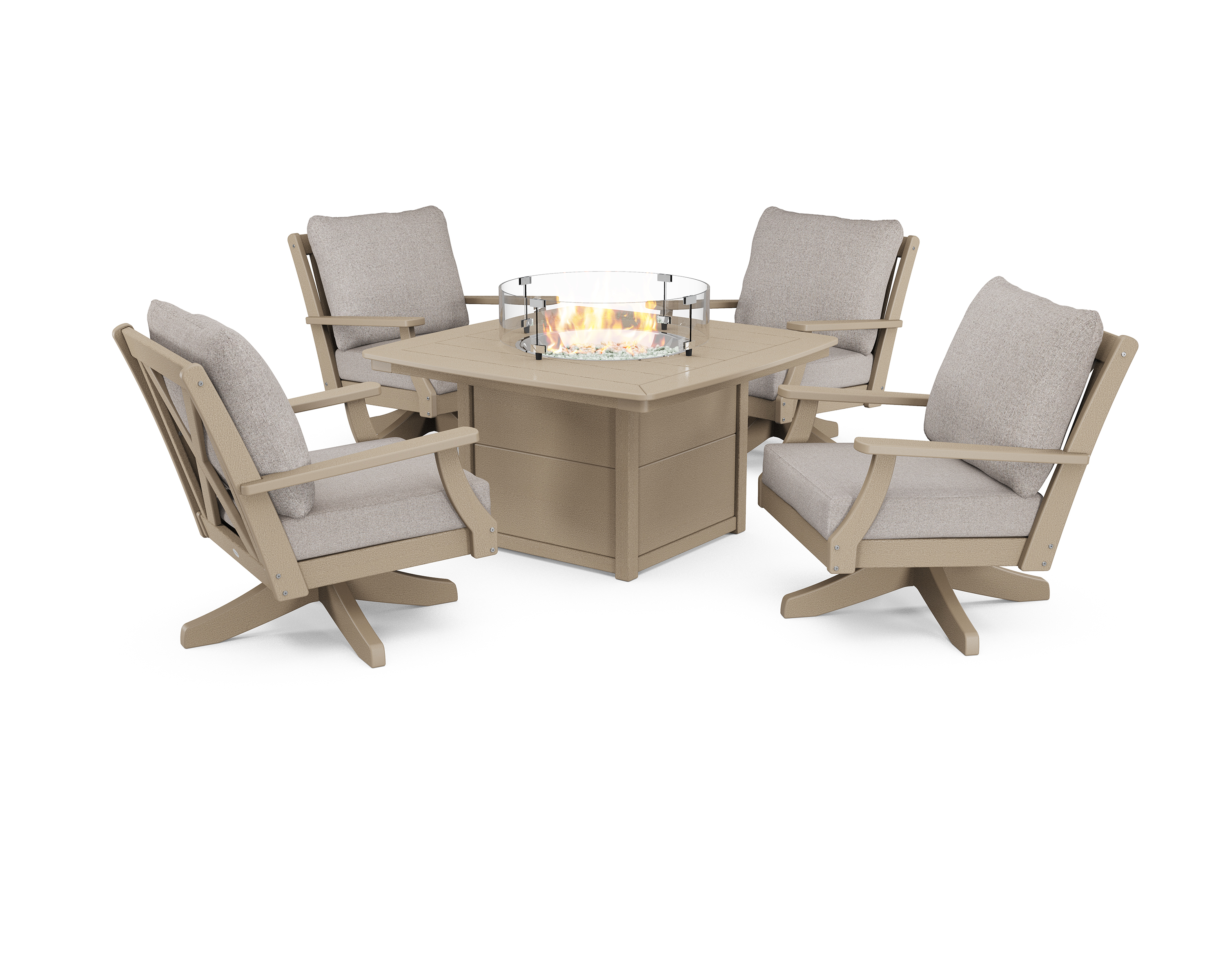 braxton 5-piece deep seating swivel conversation set with fire pit table in vintage sahara / weathered tweed product image