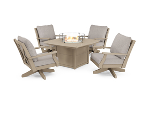 braxton 5-piece deep seating swivel conversation set with fire pit table in vintage sahara / weathered tweed