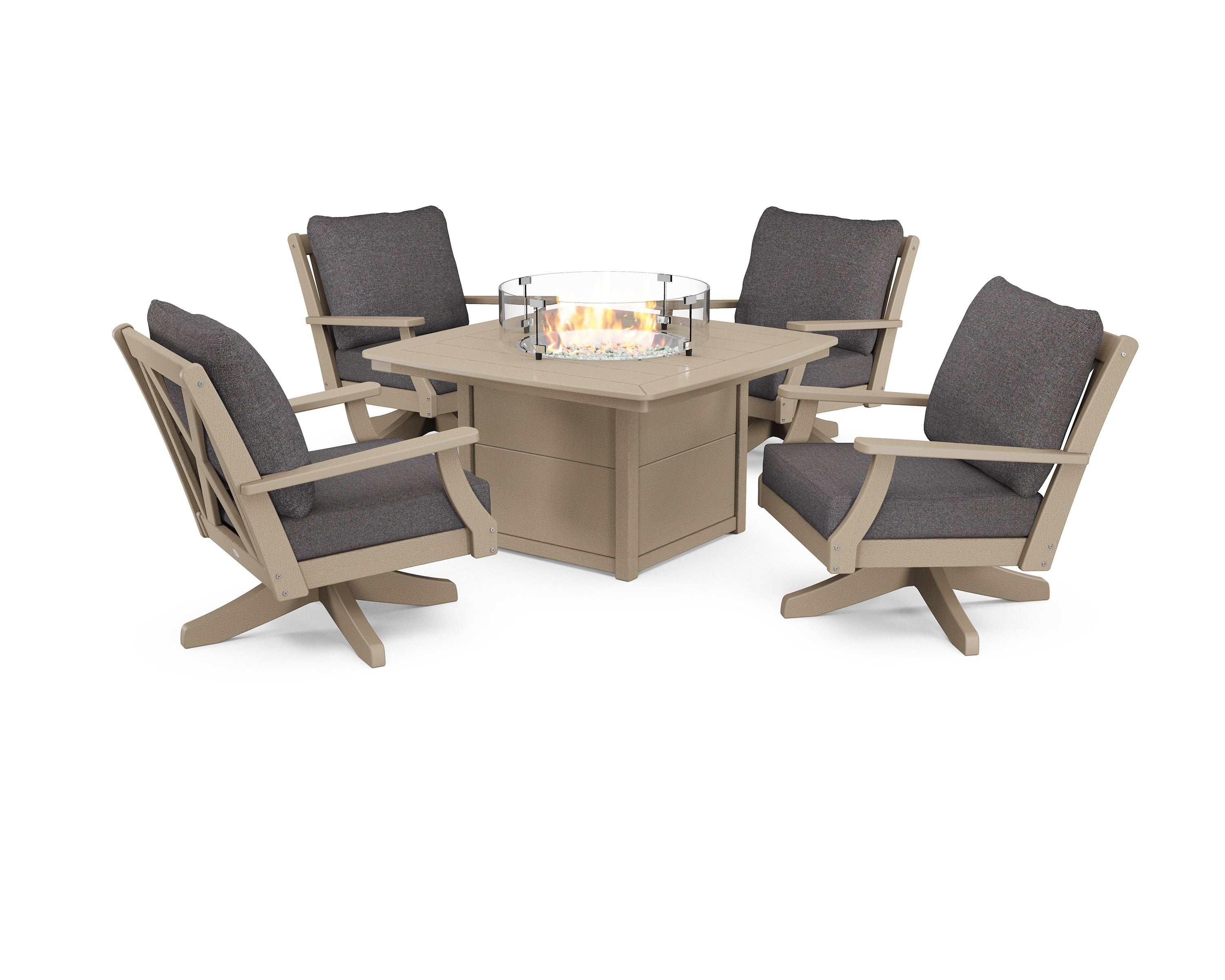 braxton 5-piece deep seating swivel conversation set with fire pit table in vintage sahara / ash charcoal product image