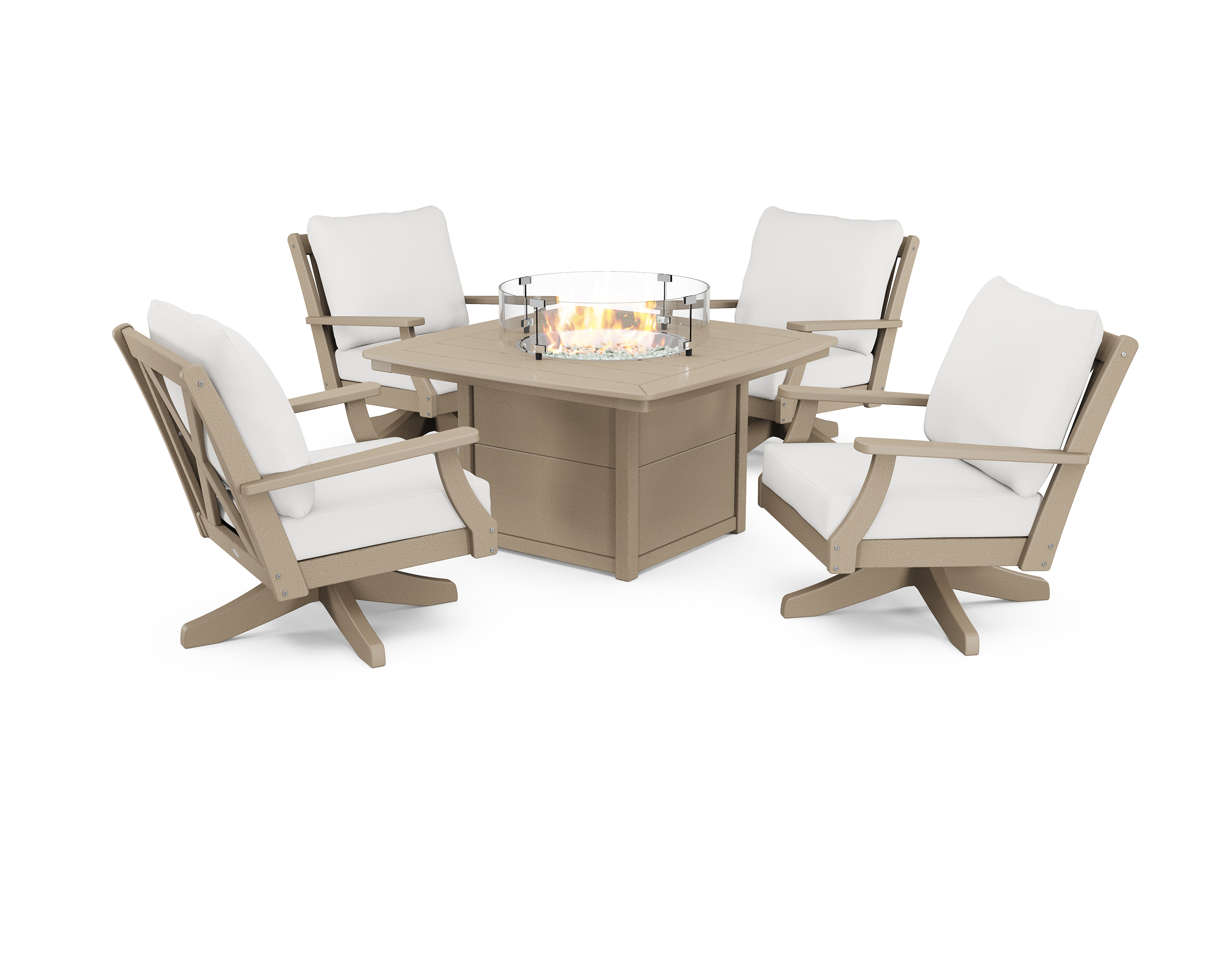 braxton 5-piece deep seating swivel conversation set with fire pit table in vintage sahara / textured linen product image