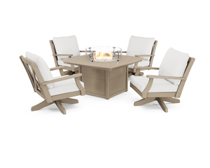 braxton 5-piece deep seating swivel conversation set with fire pit table in vintage sahara / textured linen