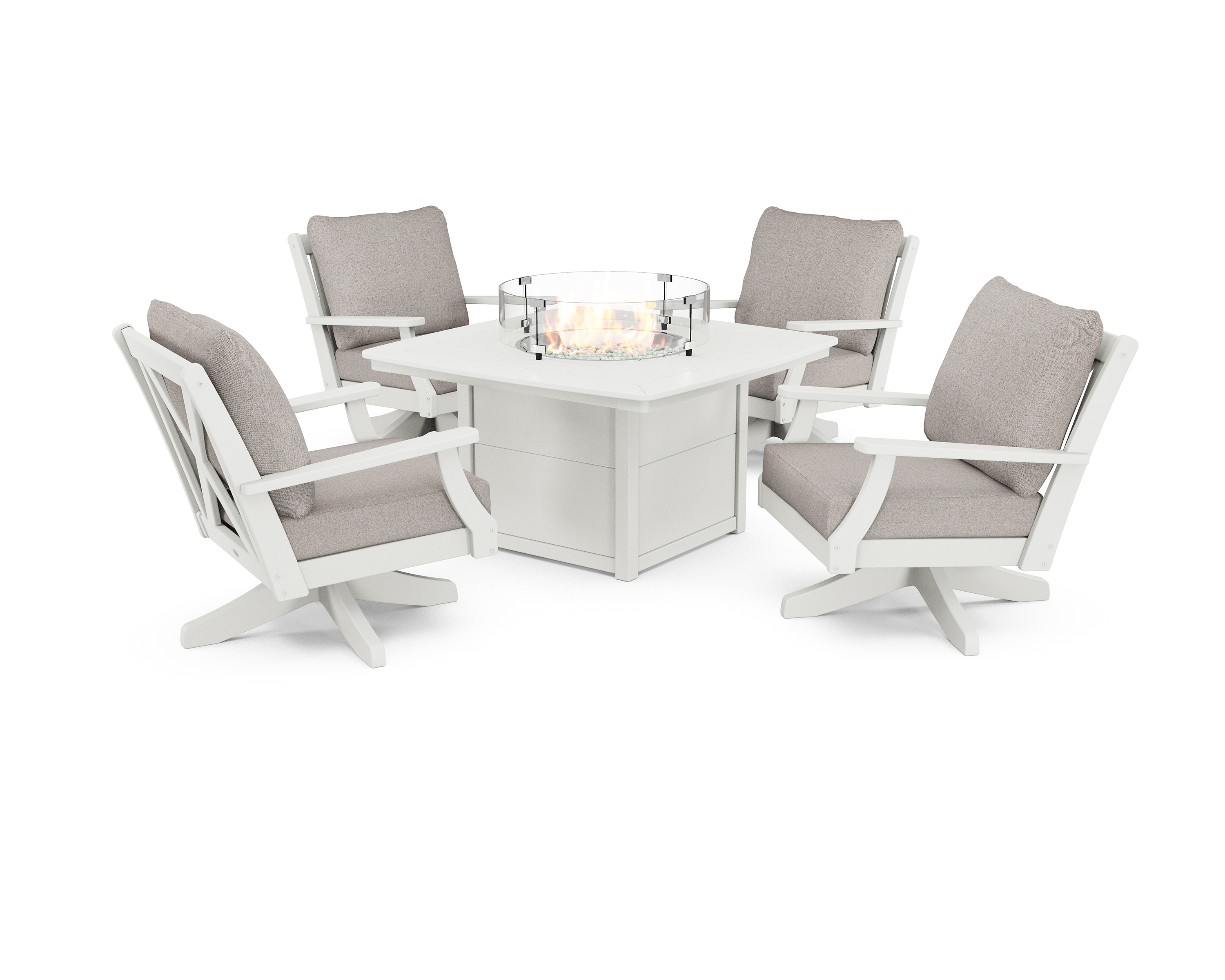 braxton 5-piece deep seating swivel conversation set with fire pit table in vintage white / weathered tweed product image