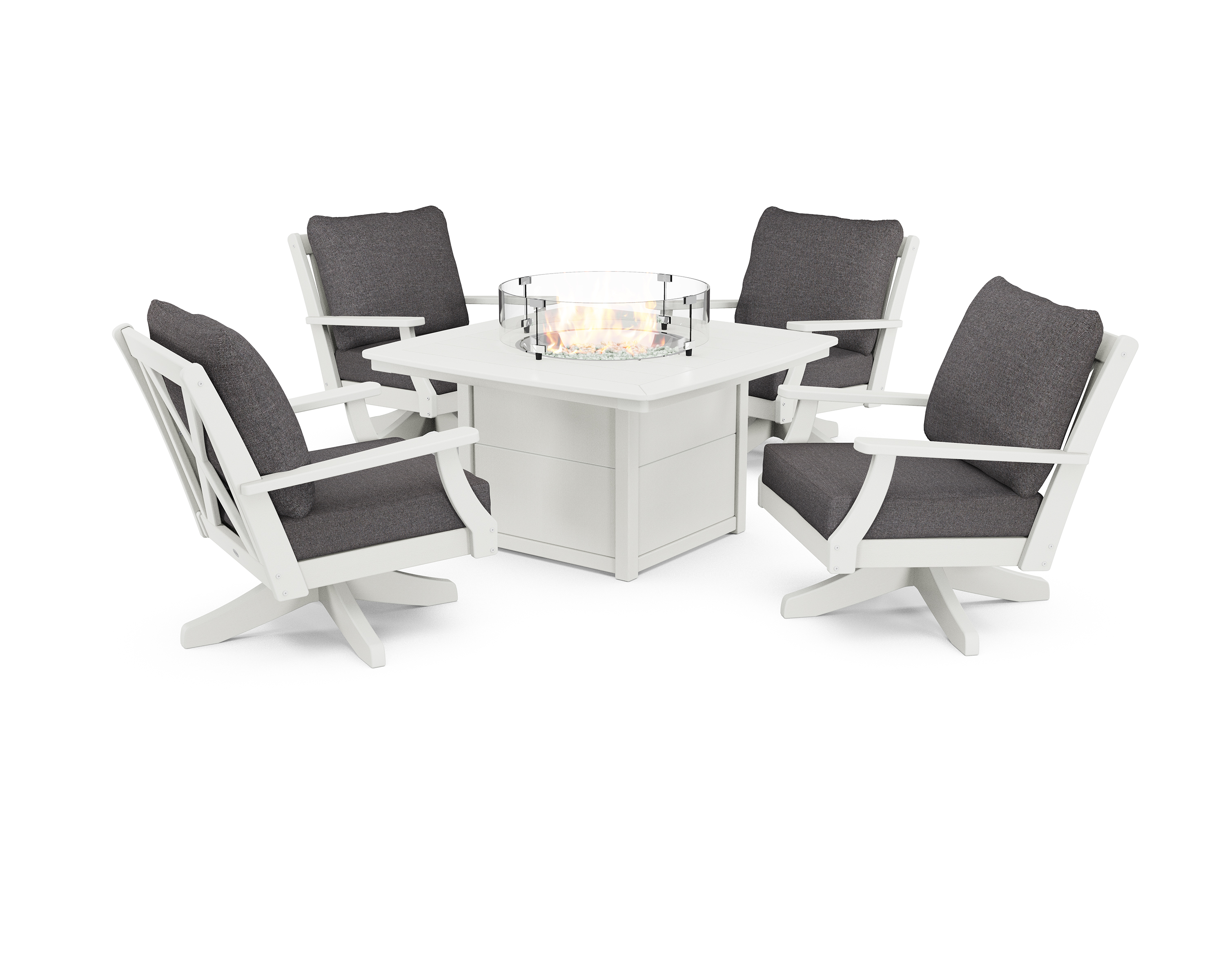braxton 5-piece deep seating swivel conversation set with fire pit table in vintage white / ash charcoal product image