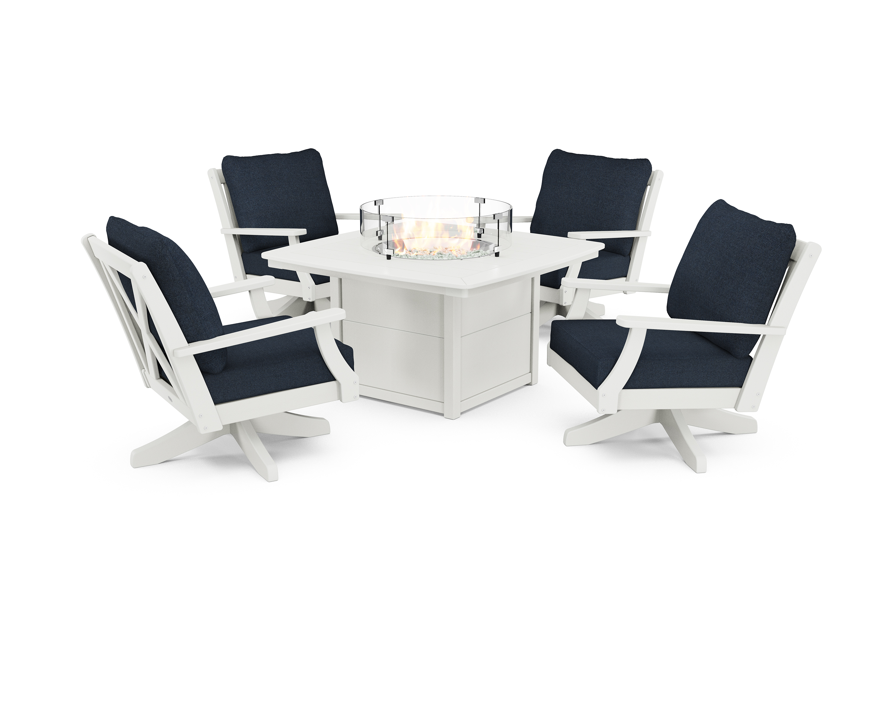 braxton 5-piece deep seating swivel conversation set with fire pit table in vintage white / marine indigo product image