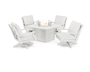braxton 5-piece deep seating swivel conversation set with fire pit table in vintage white / textured linen