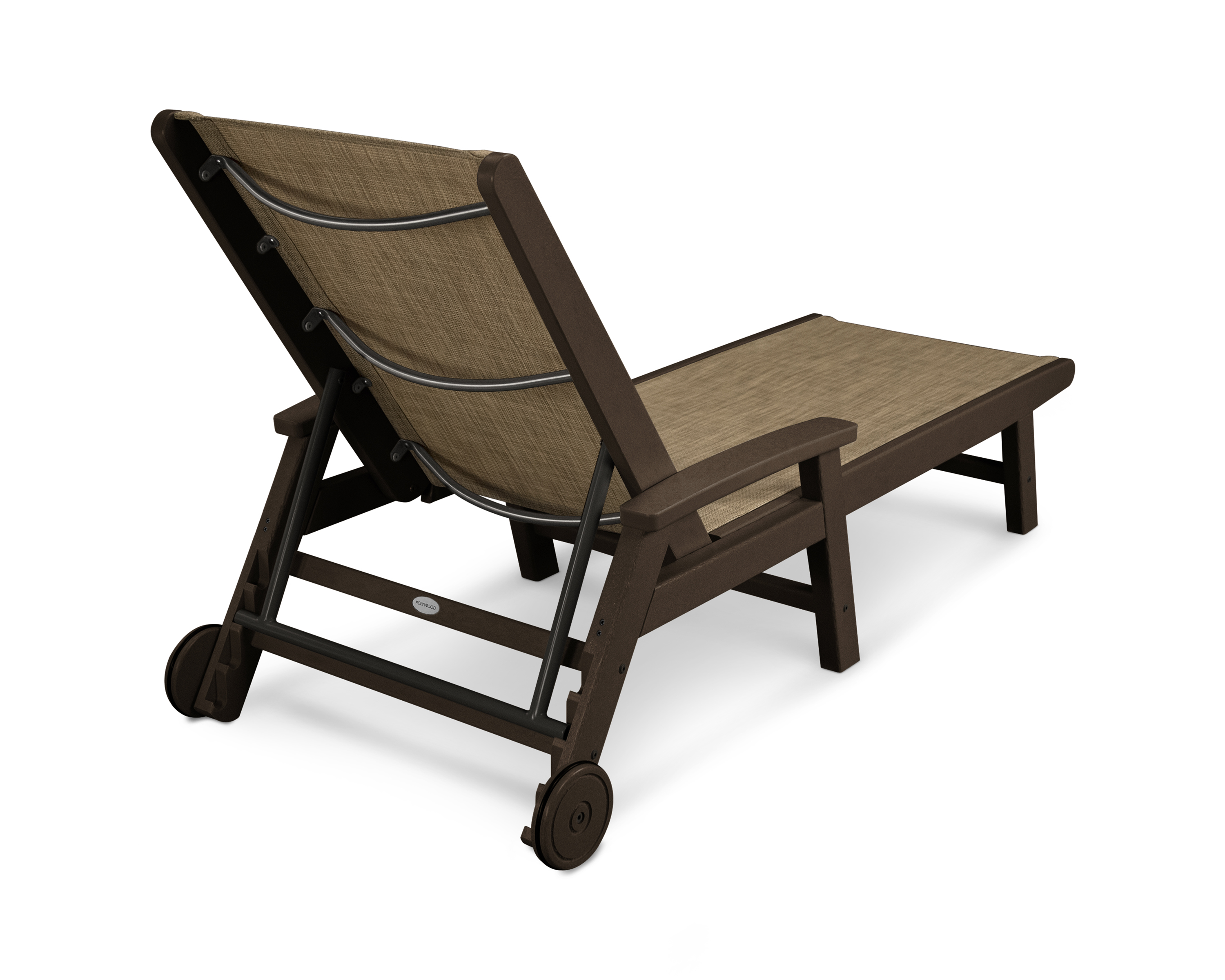 coastal chaise with wheels in mahogany / burlap sling product image
