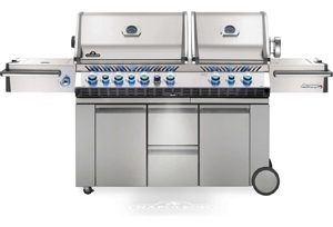 “prestige pro 825 propane gas grill with power side burner and infrared rear & bottom burners, stainless steel”