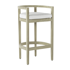 santa barbara teak 30 inch barrel bar stool in oyster teak – frame only