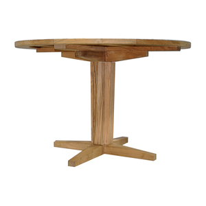 club teak 48 inch round dining table in natural teak top with natural teak club teak pedestal base