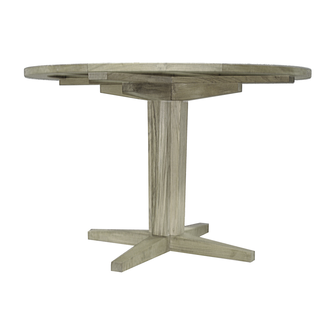 club teak 48 inch round dining table in oyster teak top (w/ hole) with oyster teak club teak pedestal base product image