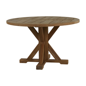 modena round dining table in natural teak (w/ hole)