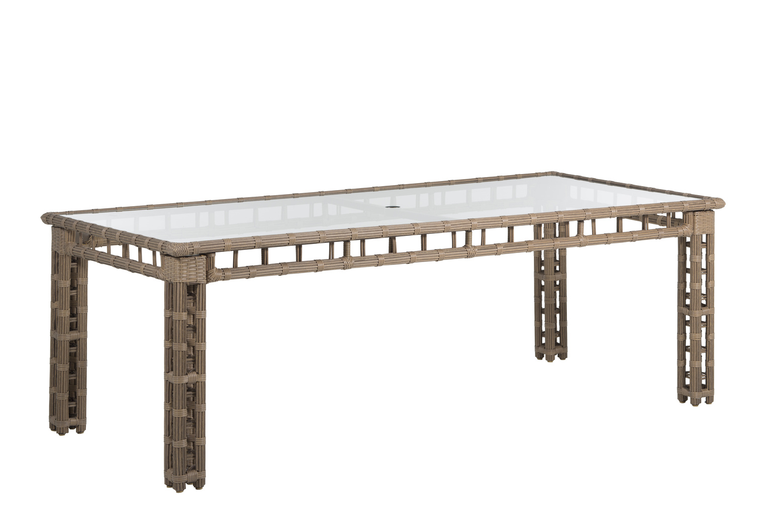 newport rect dining table in burlap/clear glass (w/ hole) product image