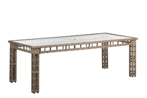 newport rect dining table in burlap/clear glass (w/ hole)