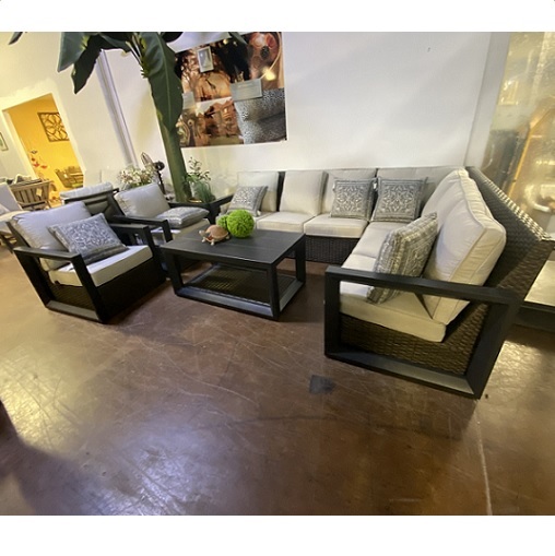 alameda sectional seating group – black frame / grey fabric