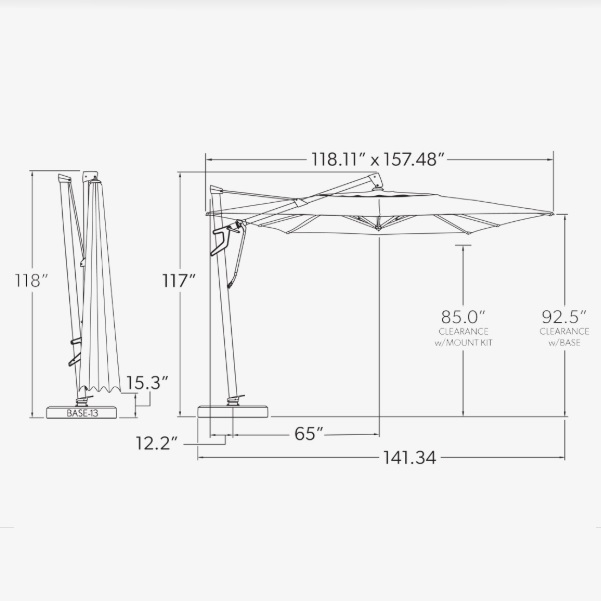 10’x13′ cast ash akz plus cantilever umbrella with lights – black frame thumbnail image