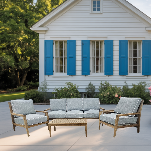 savannah teak seating set – natural teak / adena mist product image